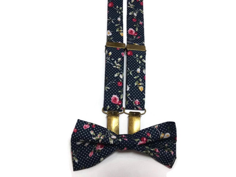 Sailor blue polka dots floral suspenders and matchimg bow tie for ring bearer outfit for baby boys uinfant toddler for kids groom groomsmen