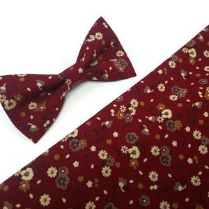 burgundy beige floral2 skinny ties groomsmen ties wedding outfit for ring bearer outfit for groom marsala floral bow tie gift father gift image 3