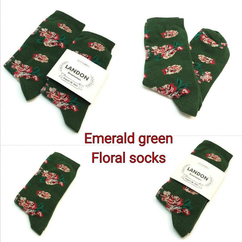 EMERALD GREEN Floral SOCKS for Groomsmenroses Etsy