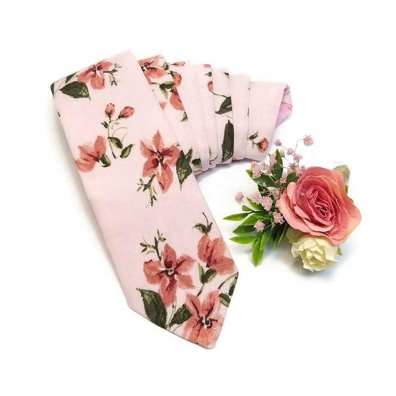 Dusty pink Salmon floral fabric bowtie suspenders necktie Groomsmen wedding ties toddler mens boutonniere Pink wedding ideas Usher Officiant