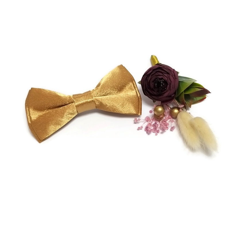 SATIN bronze set of bowtie suspenders wedding outfits groomsmen groom usher ring boy attire men Father Son birthday photoshoot buttonholes