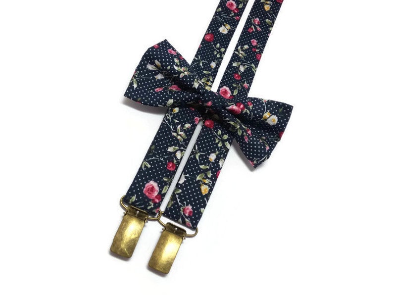 Sailor blue polka dots floral suspenders and matchimg bow tie for ring bearer outfit for baby boys uinfant toddler for kids groom groomsmen