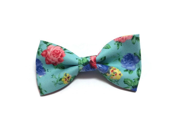 Mint green floral cotton bow tie blush pink yellow blue roses | Etsy