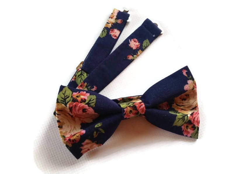 Beige Suspenders and Navy Roses Floral Bowtie for Wedding - Etsy