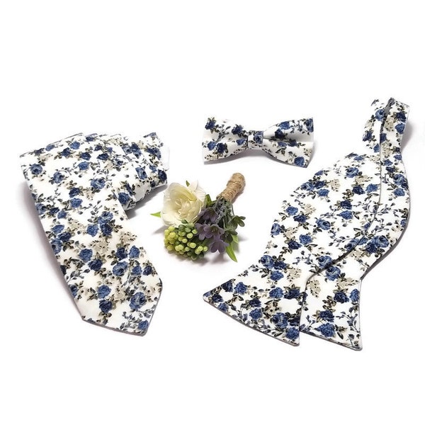 White blue blossoms suspenders bow tie Shabby chic wedding ideas Groomsmen attire self tie bow tie Dog ring bearer Bandana Self tied bowrie