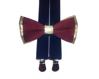 burgundy navy GOLD,wedding bow tie,NAVY suspenders,ring bearer set,toddler birtdayoutfit,groomsmen bow ties,groom's,father of the bride,