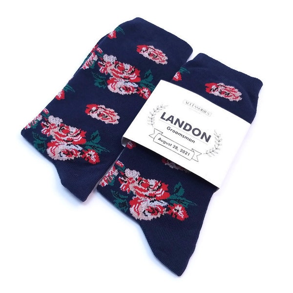 NAVY BLUE floral Wedding SOCKS Groom Groomsmen proposals gift ideas Officiant Best man Toddler Infant baby boys socks Fall weddings Autumn