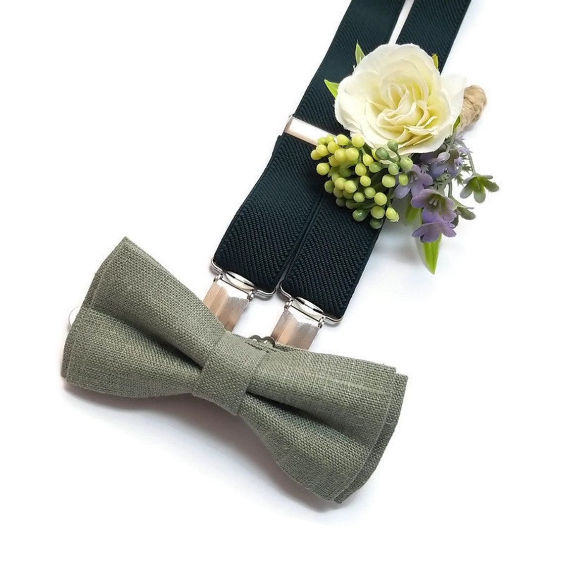 Emerald Green Suspenders Sage Green LINEN Necktie Bowtie Etsy