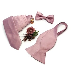 Mauve pink SATIN tie neck tie wedding attire ideas Groom Groomsmen Proposal Usher Fatherofthebride Ringbearer outfit infant Satin suspenders