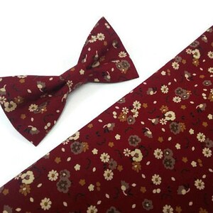 burgundy beige floral2 skinny ties groomsmen ties wedding outfit for ring bearer outfit for groom marsala floral bow tie gift father gift image 1