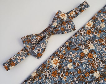 NEW_Blue Rust Beige tiny floral + Beige suspenders