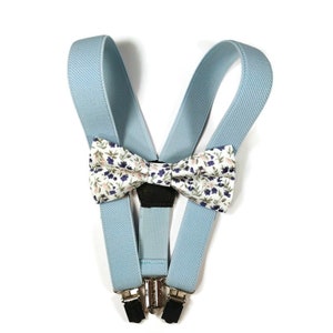 PASTEL blue SUSPENDERS White tiny flowers bow tie men's regular tie ELASTIC suspenders Father's Day gift ideas Spring Summer wedding Toddler