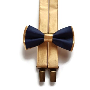 NAVY blue+GOLD wedding,blue bow tie GOLD suspender,ringbearer gold outfit,groomsmen bow ties,groomsmen suspendes,bowtie gold groom,todlerset