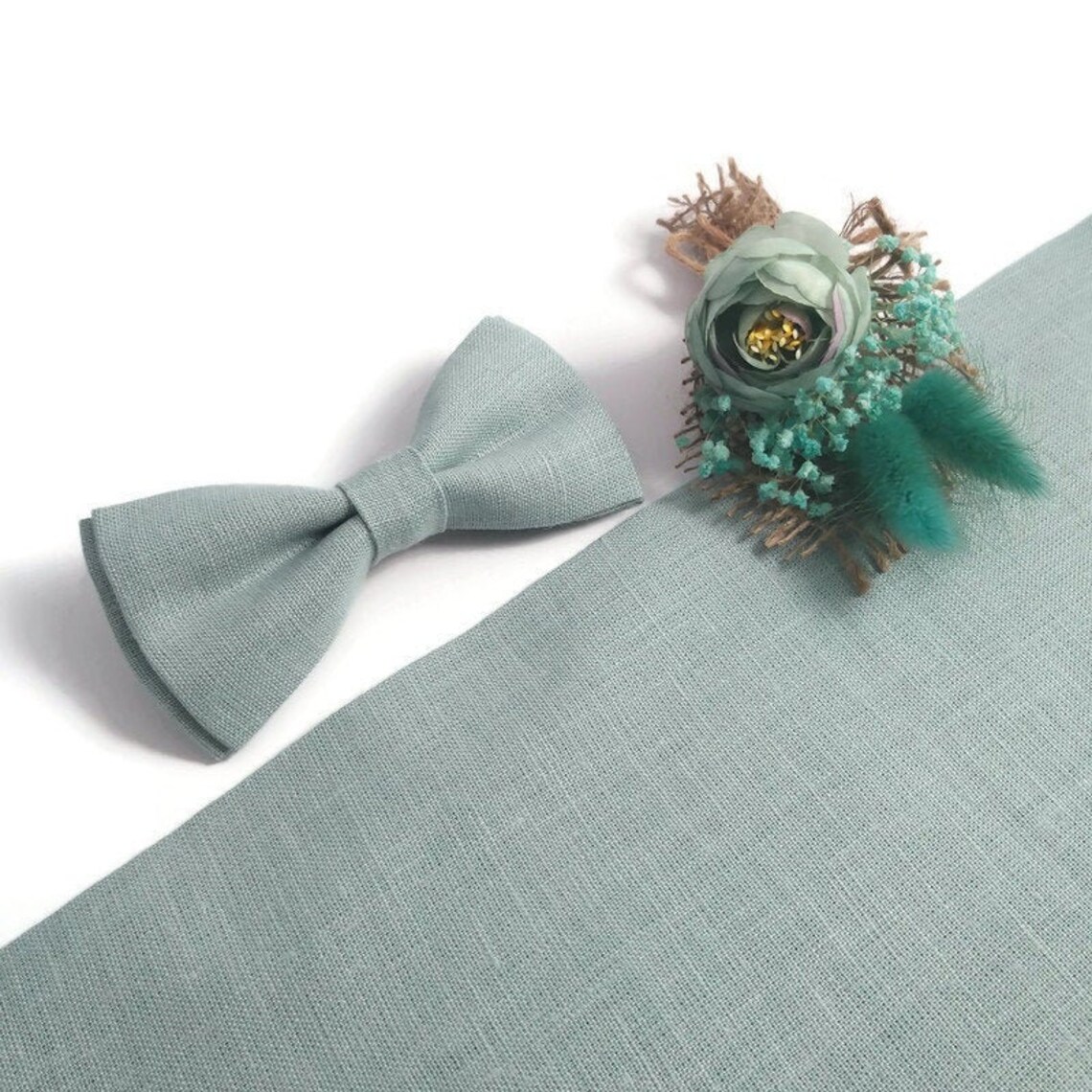 Mint GREEN linen set of matching braces men's bow tie Etsy
