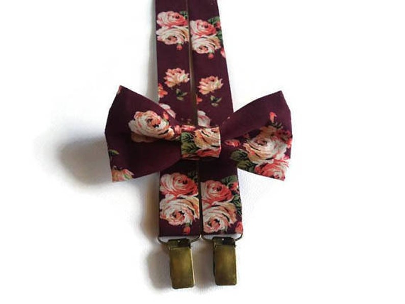 Matching necktie socks Burgundy floral wedding suspenders Groomsmen gifts proposal idea Father of the Bride Groom selftiedbowties Ringbearer Bow tie+Suspenders