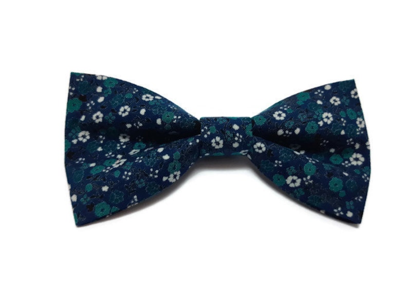 Wedding Floral Bow Tie Teal Green Spruce White Tiny Blossomed - Etsy
