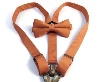 rust terracotta satin SILK suspenders copper boys ringbearer outfit bowties groomsmen suspendes bow tie groom toddler infant