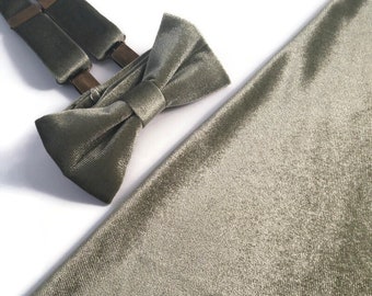 SAGE Green velvet bowtie wedding suspenders match bridesmaid dress groomsmen outfits neck tie Eucalyptus