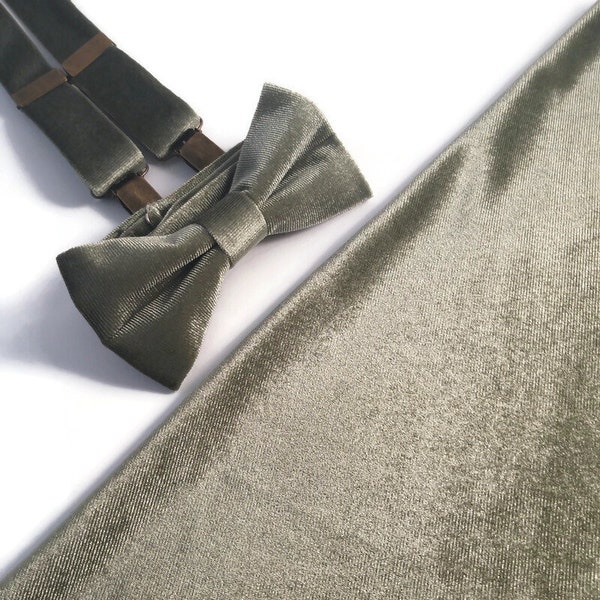 SAGE Green velvet bowtie wedding suspenders match bridesmaid dress groomsmen outfits neck tie Eucalyptusygyut6A