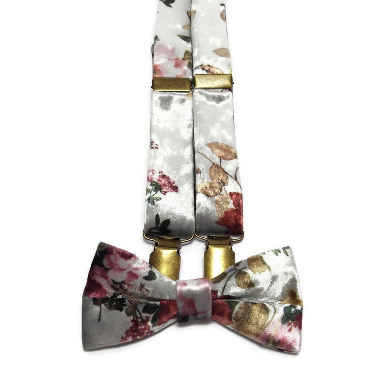IVORY Floral VELVET Bow Tie Matching Suspenders Slim Necktie Etsy