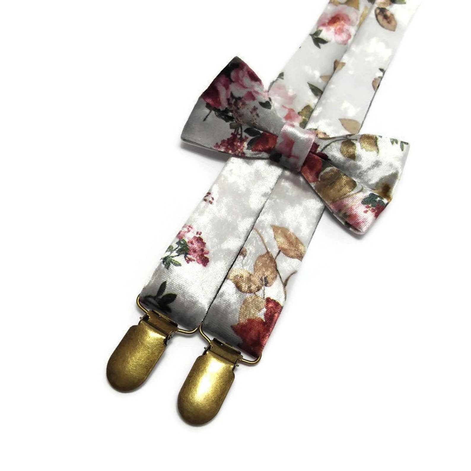 IVORY floral VELVET bow tie matching suspenders slim necktie Etsy