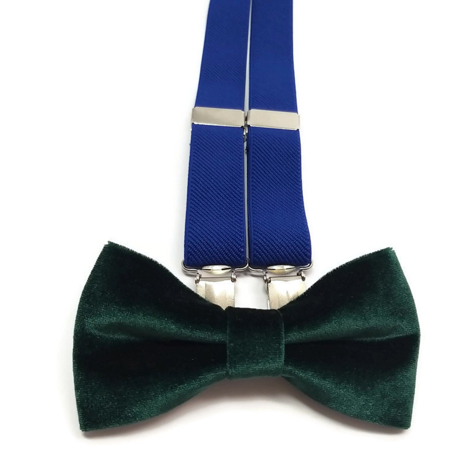COBALT Blue ELASTIC Braces Velvet Bow Tie Green Suspenders Set Etsy