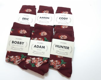 SOCKS The best man groomsmen burgandy wedding roses floral pattern groom father of the groom gather of bride gift matching pocket square tie