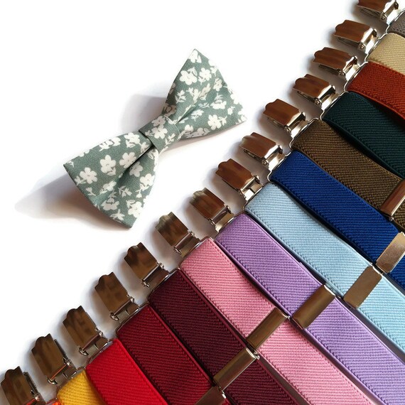 Silver Sage Floral Bow Tie Necktie Selftie 11 Suspenders - Etsy