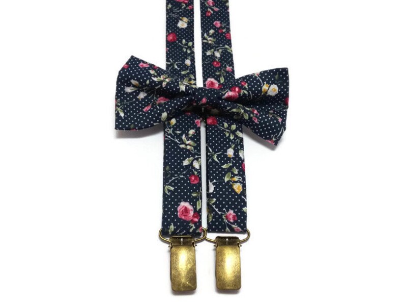 Sailor blue polka dots floral suspenders and matchimg bow tie for ring bearer outfit for baby boys uinfant toddler for kids groom groomsmen