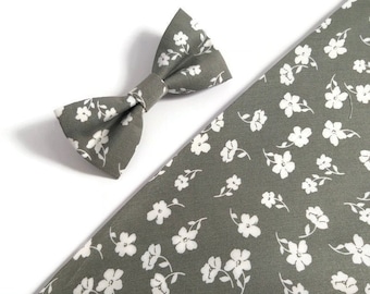 sage green Wedding WHITE floral blossomed bow tie matching sage suspenders set ringbearer groom groomsmen Selftied bowtie pocket squaremenwo