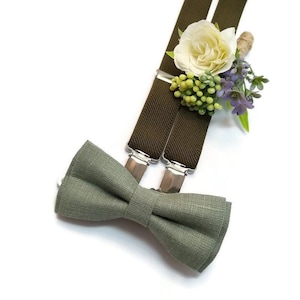 Sage green wedding bowtie hunter green braces suspenders men groomsmen boys outfit ringbearerer usher officiant brother-in-law gift ideas