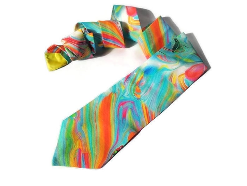 RAINBOW wedding watercolor necktie bright tie skinny men's tie standard tie for men raintbow ties groomsmen bow tie for groom pocket square imagem 3