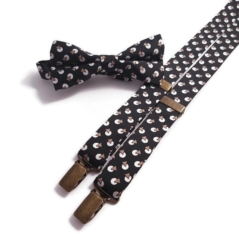 black white brown geometric bowtie Matchinf suspenders Face Mask SATIN Modern and geometric wedding ideas Spring Winter Groomsmen neckties