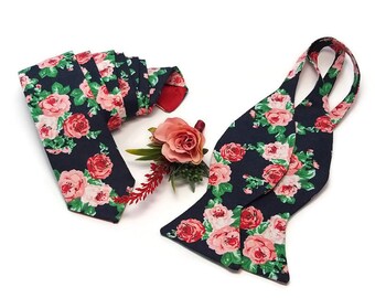 DARK bluу DEEP pink roses self tie, bow tie necktie matching men suspenders child sizes Groomsmen boutonnieres Skinny tie for wedding2020-21