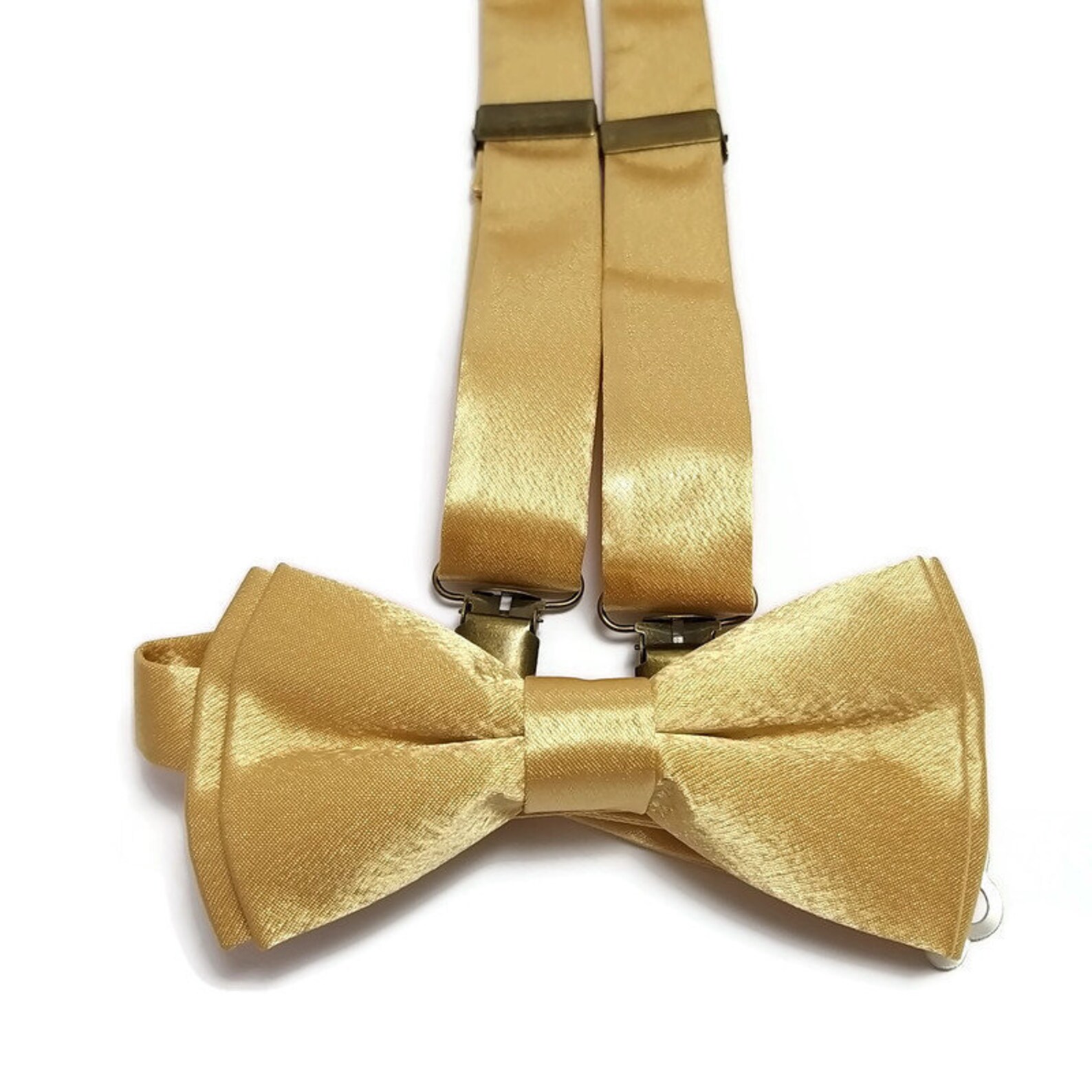 mens gold bow tie and suspenders