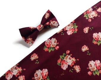 wedding bow tie burgundy floral roses bowtie groom neck tie groomsmen pocket squares rind brearer outfit fall weddings accessoryB12457 men