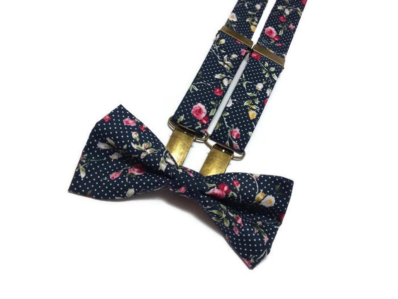 Sailor blue polka dots floral suspenders and matchimg bow tie for ring bearer outfit for baby boys uinfant toddler for kids groom groomsmen
