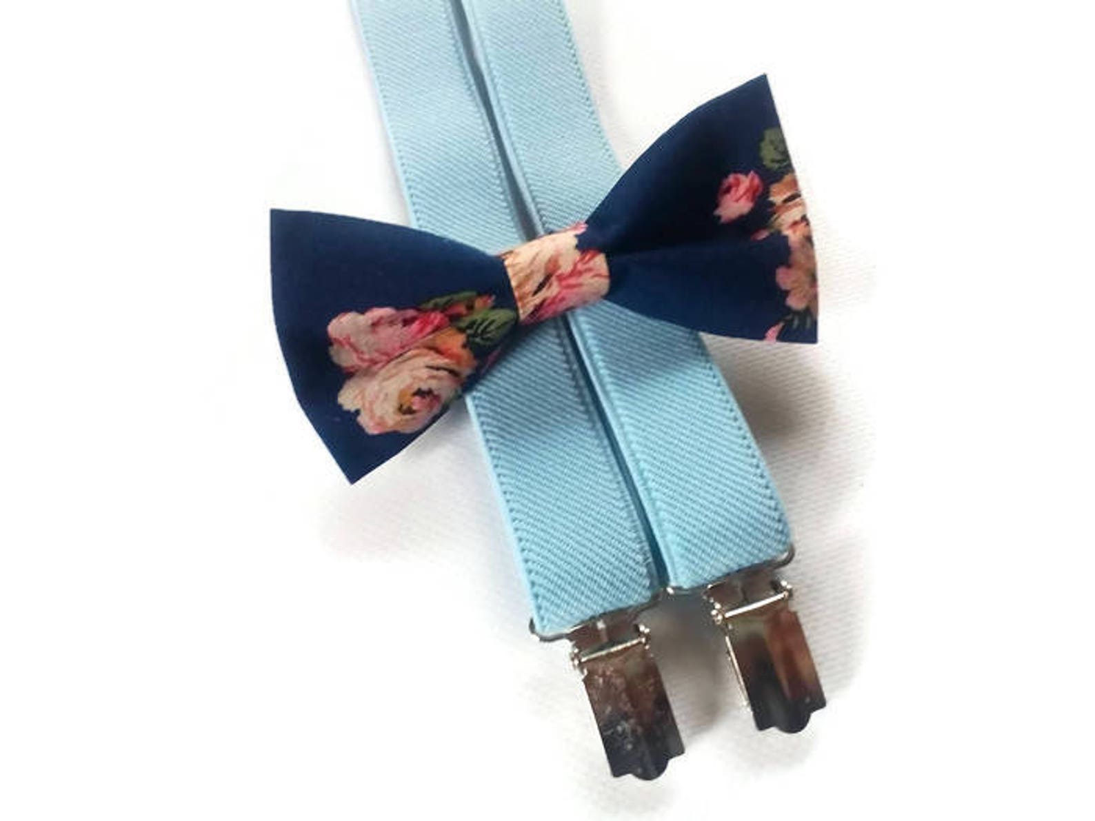 Baby blue suspenders set of bow tie dark blue in roses Etsy