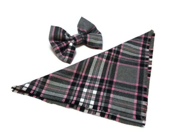 Pink Grey Tartan Scarf and Bandana for Dog and Owners Gift - Etsy