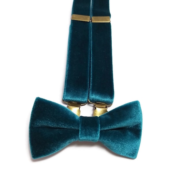 Peacock velvet bow tie fabric suspender Antique TEAL clips ringbeareroutfit GREEN Blue wedding ideas brother  bride officiant pocket square