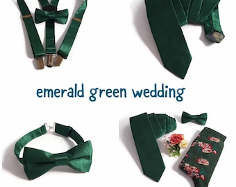 EMERALD GREEN wedding necktie ideas groomsmen bow tie matching personalised floral Socks suspenders Groom outfit Ringbearers  Graduation