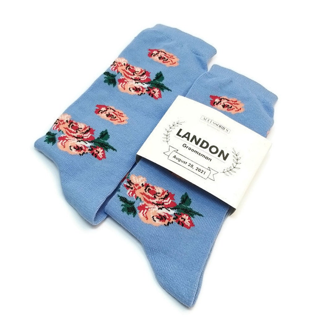 LIGHT BLUE Flowers Men SOCKS for Groomsmen Winter Weddings 2021 the