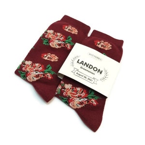 BURGUNDY floral SOCKS Proposal box Groomsmen Groom Wedding Father of Bride Best Man Ring bearer kids size Socks Fall weddings 2023 Officiant