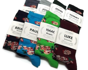 GROOMSMEN SOCKS 8 colors navy blue burgundy black emerald green bright green sky blue light gray charcoal grey wedding floral socks