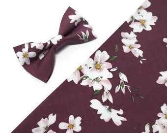 GRAPE floral bow tie,berry white sakura blossom,regular necktie men groom,neckties groomsmen,ringbearers outfits,father son matching,clip on