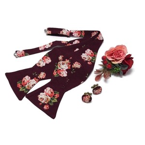 Matching necktie socks Burgundy floral wedding suspenders Groomsmen gifts proposal idea Father of the Bride Groom selftiedbowties Ringbearer image 8