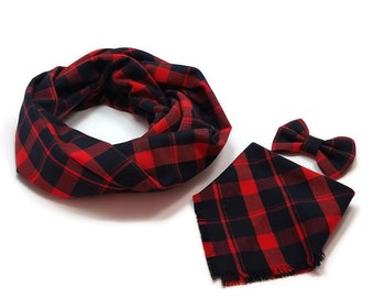 Buffalo plaid bandana fod dog Mom matching infinitiy scarves gift ideas Mummy headband birthday red black tartan girls scarf cat bow tie