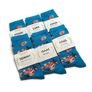 Personalized socks Will you be my Best man Groomsmen gift Idea Bright blue floral sock for men Groom Brother of the Bride Officiant Ushers