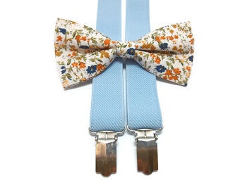 White orange bow tie tiny floral powder blue groomsmen susprenders self tie neck tie groom clip on boutie ringbearer bowtie for dog A482/15