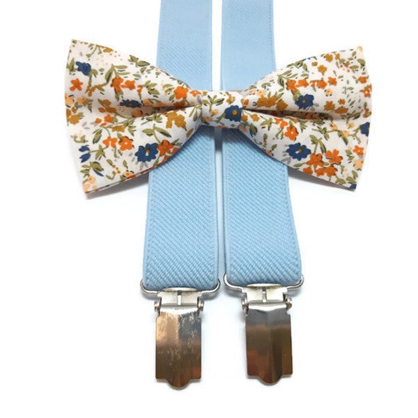 White orange bow tie tiny floral powder blue groomsmen susprenders self tie neck tie groom clip on boutie ringbearer bowtie for dog A482/15